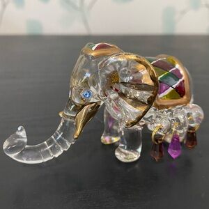 Vintage Spun Glass Elephant Figurine Dangling Beads and Gold Accents